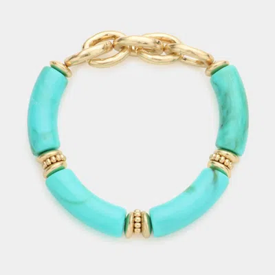 Fashnzfab Metal Chain Accented Celluloid Acetate Stretch Bracelet Turquoise In Blue