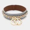 Fashnzfab Metal Chain Detail Faux Leather Banlge Keychain / Bracelet Gray In Gray