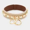 Fashnzfab Metal Chain Detail Faux Leather Banlge Keychain / Bracelet Ivory In Multi