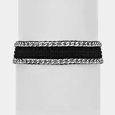 Fashnzfab Metal Chain Knit Bracelet Black, Rhodium In Multi