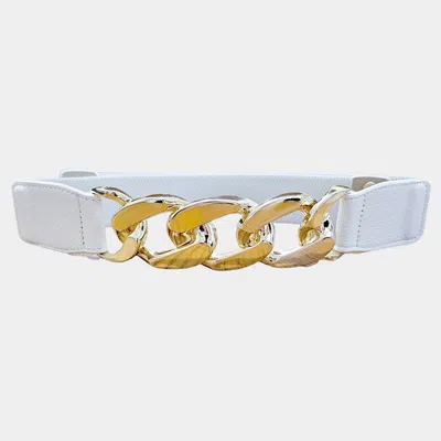 Fashnzfab Metal Chain Link Accented Elastic Belt In Gray