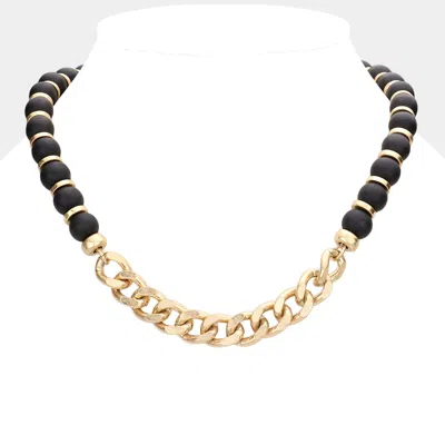 Fashnzfab Metal Chain Link Accented Wood Necklace In Gold