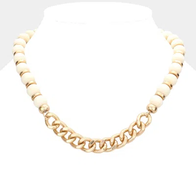 Fashnzfab Metal Chain Link Accented Wood Necklace In Gold