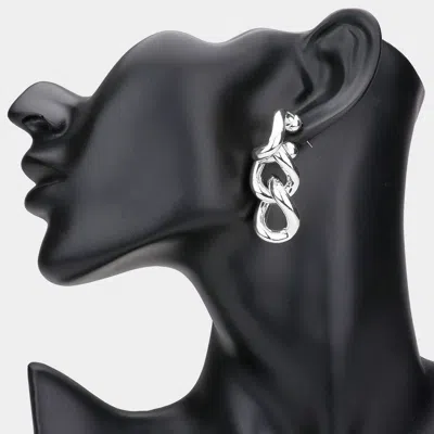 Fashnzfab Metal Chain Link Dangle Earrings - Rhodium In Metallic