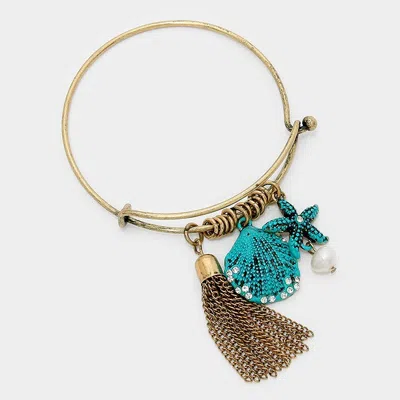 Fashnzfab Metal Chain Tassel & Starfish Charm Hook Bracelet Gold Burnished, Turquoise In Multi