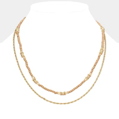 Fashnzfab Metal Chain Wood Beaded Double Layered Necklace In Gold