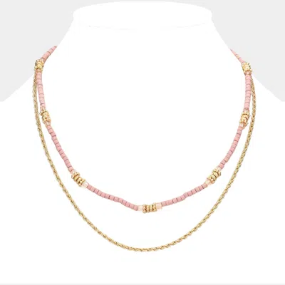Fashnzfab Metal Chain Wood Beaded Double Layered Necklace In Gold