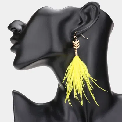 Fashnzfab Metal Chevron Feather Link Dangle Earrings - Yellow