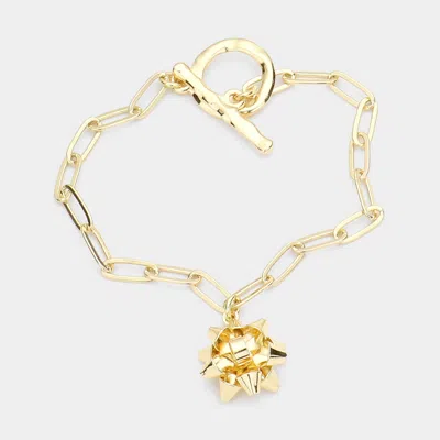 Fashnzfab Metal Christmas Bow Charm Toggle Bracelet Gold