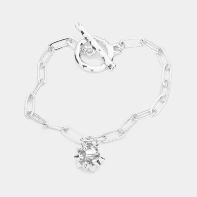 Fashnzfab Metal Christmas Bow Charm Toggle Bracelet Rhodium In Silver