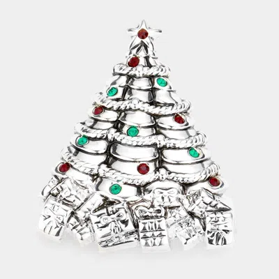 Fashnzfab Metal Christmas Tree Pin Brooch / Pendant In Silver