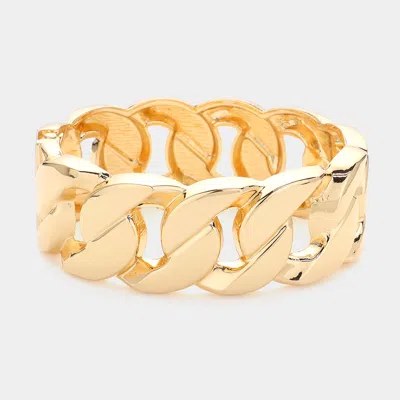 Fashnzfab Metal Chunky Cuban Chain Hinged Bangle Bracelet Gold