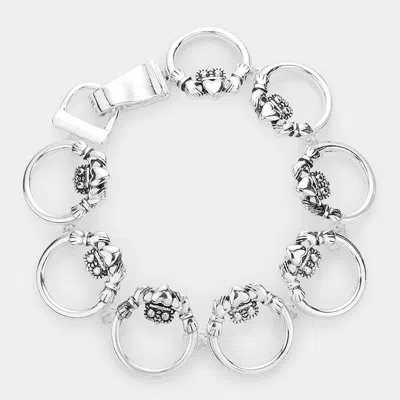Fashnzfab Metal Claddagh Link Magnetic Bracelet Antique Silver In Multi