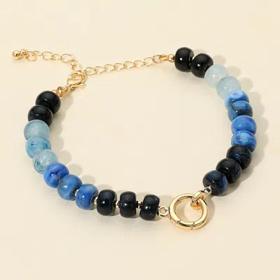 Fashnzfab Metal Clasp Accent Gradient Beaded Necklace In Blue