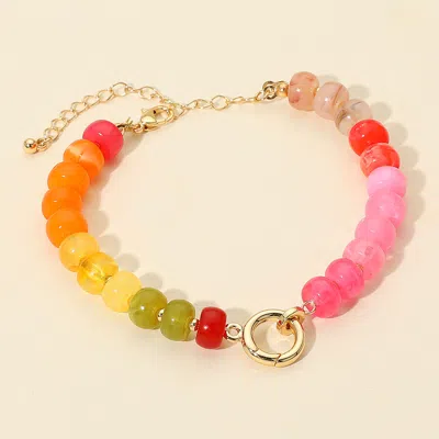 Fashnzfab Metal Clasp Accent Gradient Beaded Bracelet Gold, Pink In Multi