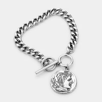 Fashnzfab Metal Coin Charm Toggle Bracelet Silver Burnished