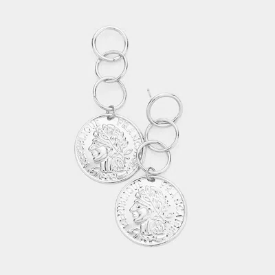 Fashnzfab Metal Coin Drop Earrings In Silver