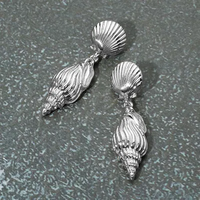 Fashnzfab Metal Conch Shell Dangle Earrings In Silver