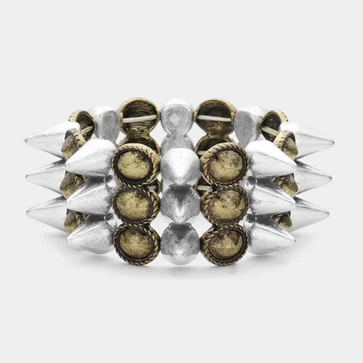 Fashnzfab Metal Cone Stud Stretch Bracelet Gold Burnished, Silver Burnished In Multi