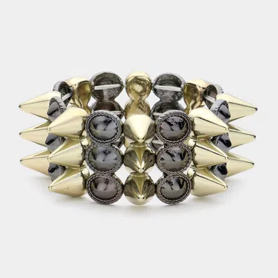 Fashnzfab Metal Cone Stud Stretch Bracelet Gold, Hematite
