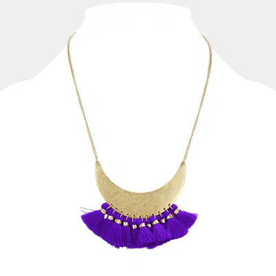 Fashnzfab Metal Crescent Tassel Fringe Necklace In Purple