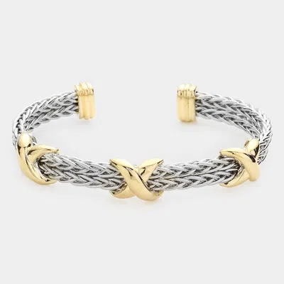 Fashnzfab Metal Crisscross Cuff Bracelet In Metallic