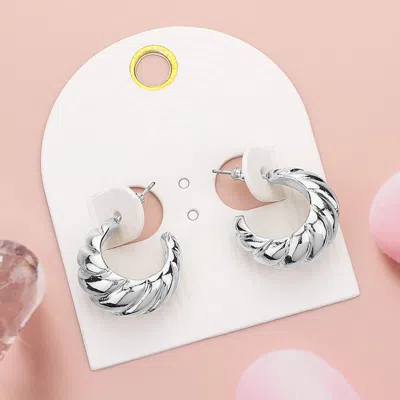 Fashnzfab Metal Croissant Hoop Earrings - Silver In Metallic