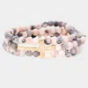 Fashnzfab Metal Cross Accented Triple Layered Semi Precious Stretch Bracelet Gray, Pink In Multi