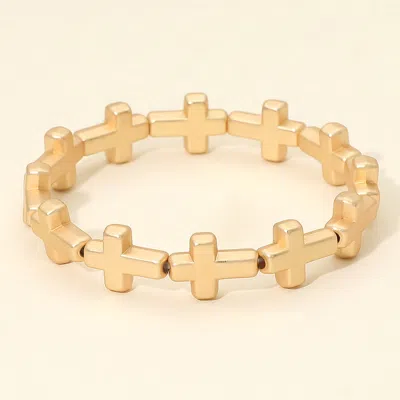Fashnzfab Metal Cross Beaded Stretch Bracelet In Gold