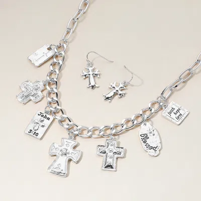 Fashnzfab Metal Cross Bible Charm Station Chunky Chain Necklace In Multi