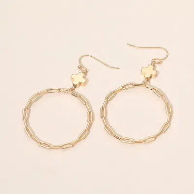 Fashnzfab Metal Cross Charm Accent Paperclip Chain Link Hoop Earrings In Gold