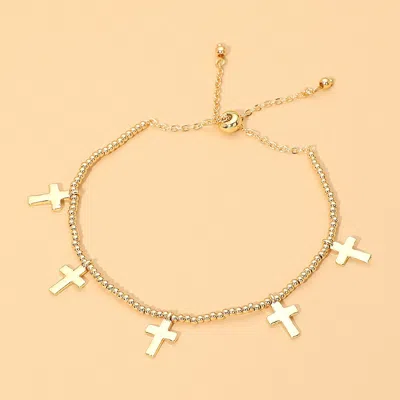 Fashnzfab Metal Cross Charm Beaded Adjustable Cinch Pull Tie Bracelets In Red