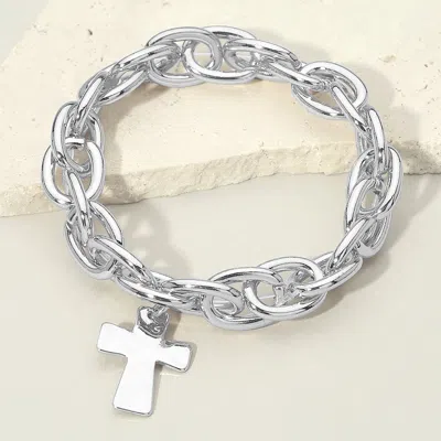 Fashnzfab Metal Cross Charm Chunky Chain Link Stretch Bracelet In Multi