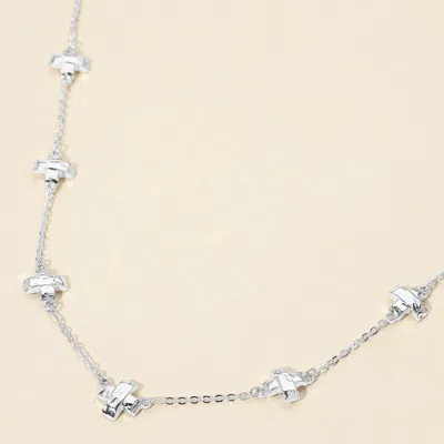 Fashnzfab Metal Cross Charm Station Chain Necklace In Metallic