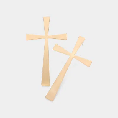 Fashnzfab Metal Cross Earrings In Gold