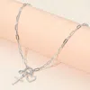 Fashnzfab Metal Cross Pearl Open Heart Charm Pendant Paperclip Chain Necklace In Silver
