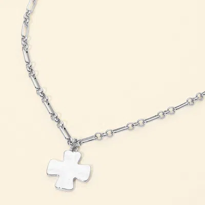 Fashnzfab Metal Cross Pendant Geometric Link Chain Necklace In Metallic