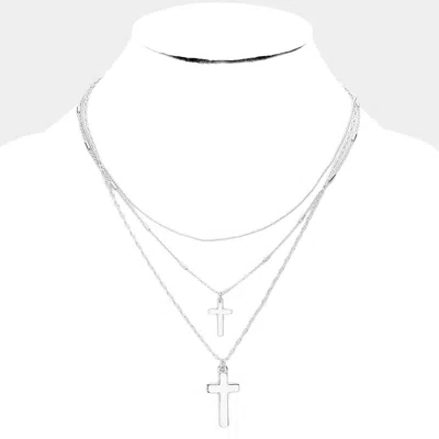 Fashnzfab Metal Cross Pendant Layered Necklace In Silver