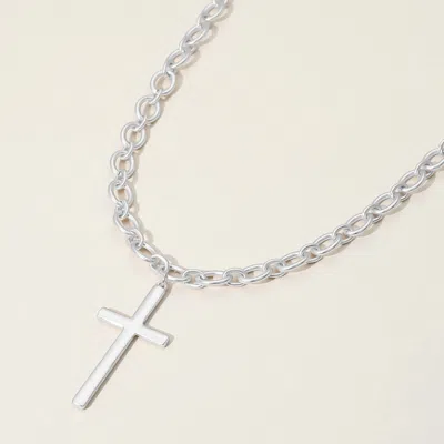 Fashnzfab Metal Cross Pendant Necklace In Silver