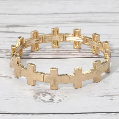 Fashnzfab Metal Cross Stretch Bracelet In Gold