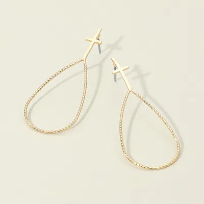 Fashnzfab Metal Cross Top Textured Open Teardrop Earrings In Gold