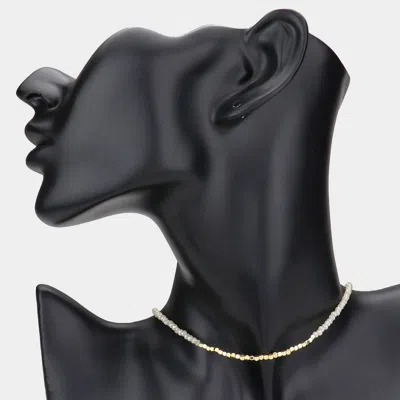 Fashnzfab Metal Cube Accented Faceted Beaded Choker Necklace In Gold