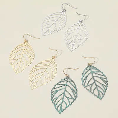 Fashnzfab Metal Cut Out Leaf Dangle Earrings In Metallic