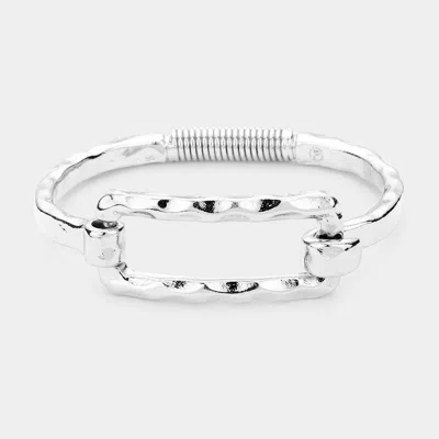 Fashnzfab Metal Cut Out Rectangle Hook Bracelet Rhodium In Multi