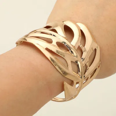 Fashnzfab Metal Cut Out Tropical Leaf Cuff Bracelet Worn Gold In Multi