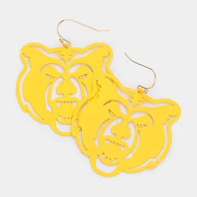 Fashnzfab Metal Cutout Bear Dangle Earrings In Yellow