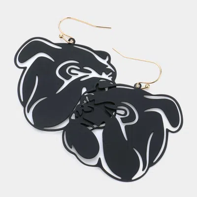 Fashnzfab Metal Cutout Bulldog Dangle Earrings In Brown