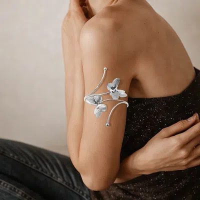 Fashnzfab Metal Cutout Butterfly Tip Wire Spiral Wrap Arm Cuff Bracelet In Gray