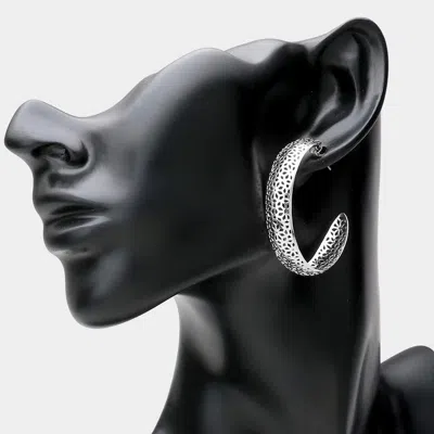 Fashnzfab Metal Cutout Half Hoop Earrings In Metallic