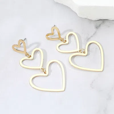 Fashnzfab Metal Cutout Heart Link Dropdown Dangle Earrings In Gold
